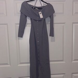 Abercrombie & Fitch Off-Shoulder Long Sleeve Dress in Blue